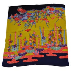Vintage Eye-Popping Multicolor "Floating Floral" Japanese Silk Scarf