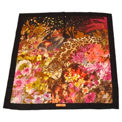 Retro Ferragamo Magnificent "Baby Leopard Among Florals" Silk Jacquard Scarf