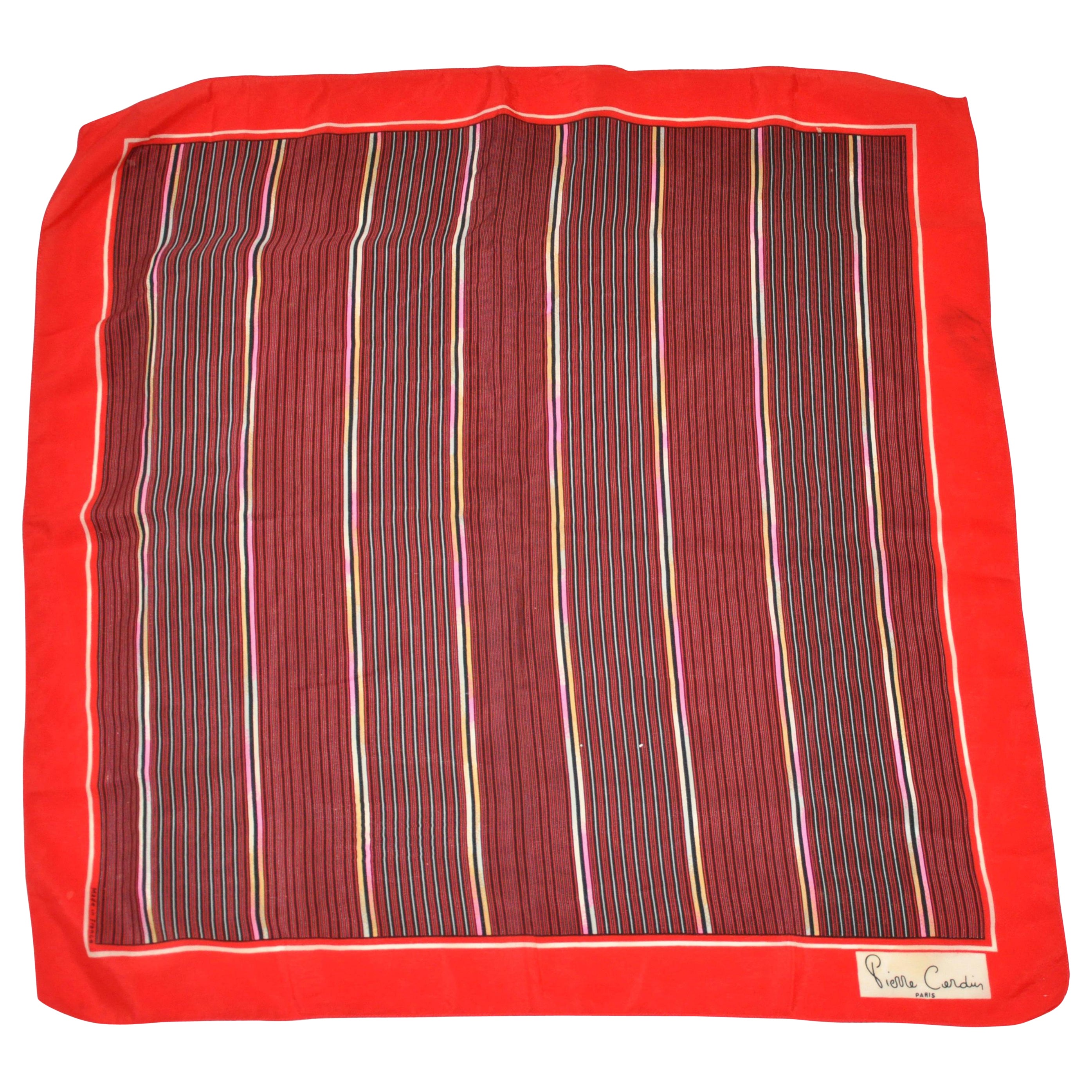 Pierre Cardin Red Borders "Array of Stripes" Silk Scarf For Sale