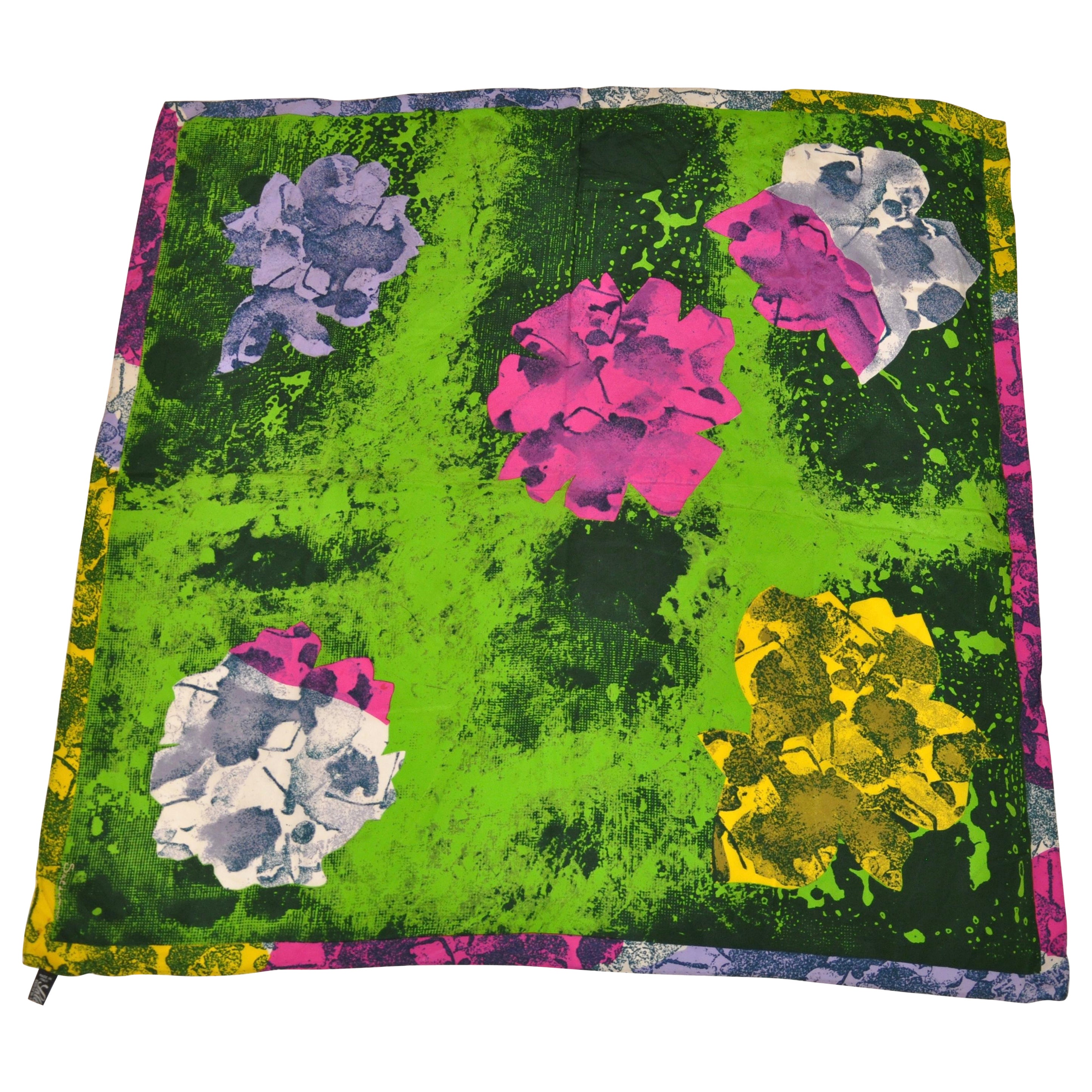 Salaarini Multicolor Bold Popping Abstract "Space Florals" Silk Scarf For Sale