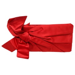 Valentino Red Satin Pleated Bow Clutch
