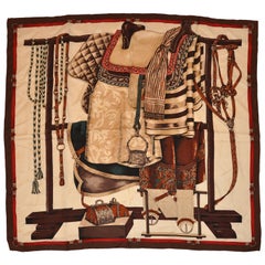 "W" "Riding Gear" with Coco-Brown Borders Silk Scarf