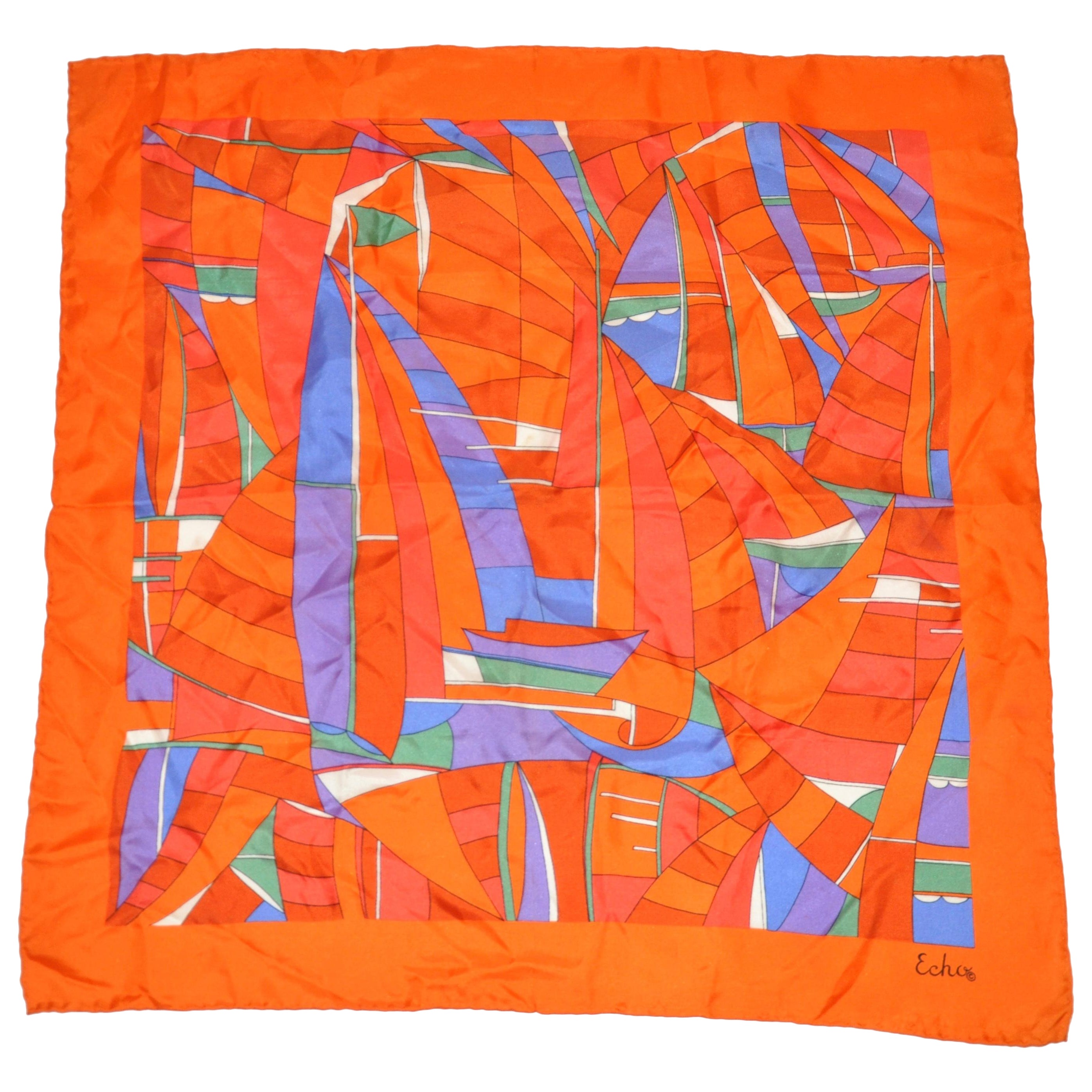 Bold Multicolor Abstract "Sail Boats" Silk Scarf