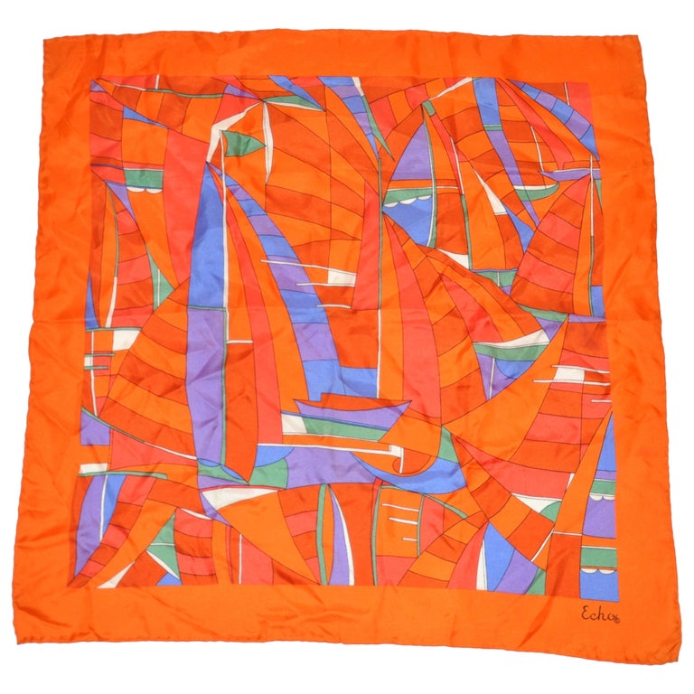 Bold Multicolor Abstract "Sail Boats" Silk Scarf For Sale