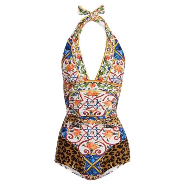 Dolce and Gabbana One-piece Multicolor Leopard Maiolica Print Swimsuit ...