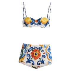 Dolce & Gabbana Multicolor Floral Maiolica Print Bikini Swimwear Swimsuit 