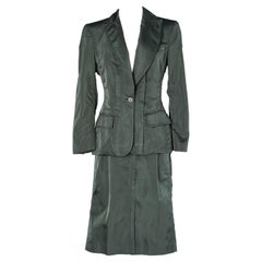 Dark green silk skirt-suit Yves Saint Laurent Rive Gauche 