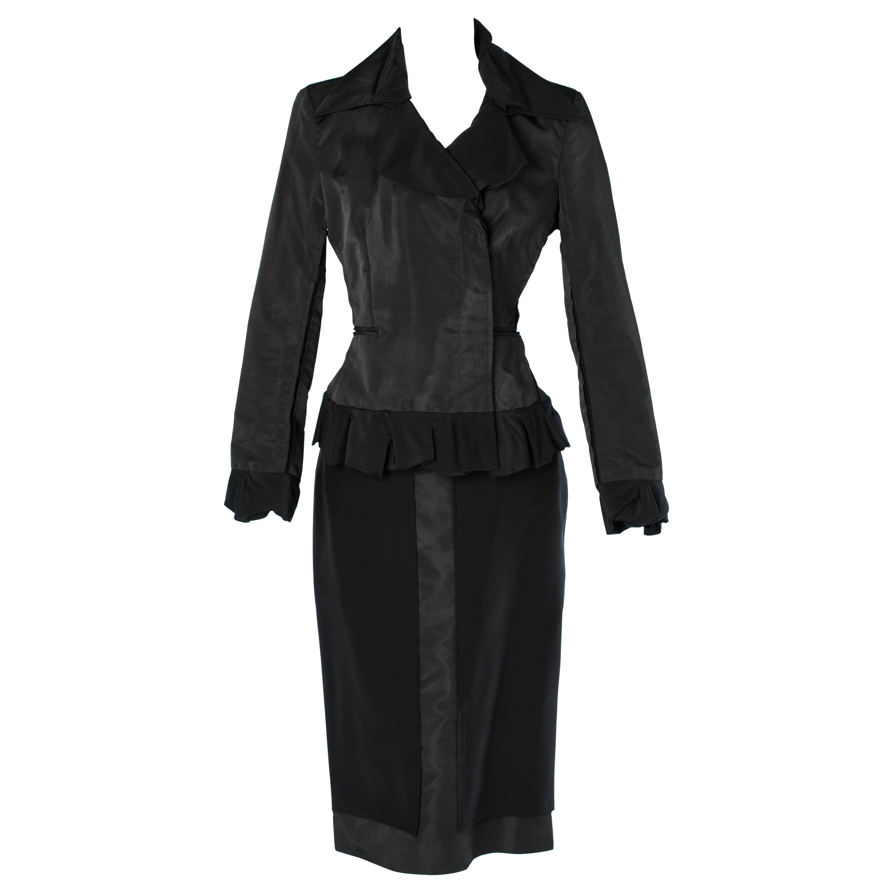 Black bi-material skirt suit Yves Saint Laurent Rive Gauche For Sale