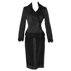 Black bi-material skirt suit Yves Saint Laurent Rive Gauche