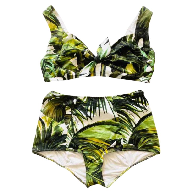 Dolce & Gabbana Green Tropical Jungle Print Hotpants Swimsuit Swimwear Bikini For Sale
