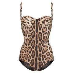 Dolce & Gabbana Brown Leopard Print Full Swimsuit Swimwear Romantic One-piece