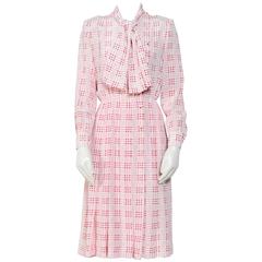 70's Chanel Boutique White & Pink Print Silk Dress 6