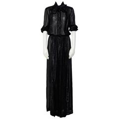 Vintage 70's Light CELINE Silk Black Pussy-Bow Dress