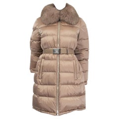 PRADA LINEA ROSSA champagne FUR TRIM BELTED DOWN Coat Jacket 44 L