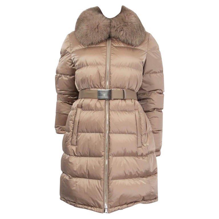 PRADA LINEA ROSSA champagne FUR TRIM BELTED DOWN Coat Jacket 44 L at ...