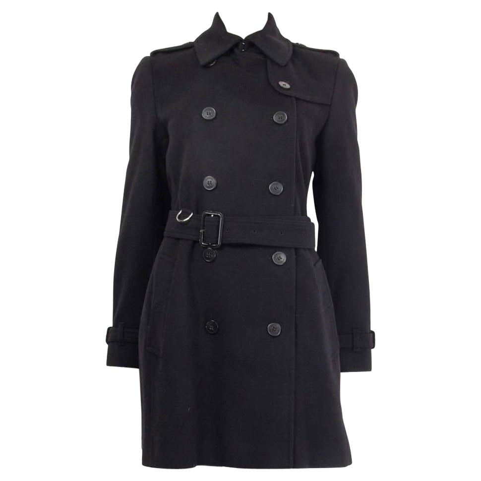BURBERRY black wool & cashmere KENSINGTON BELTED TRENCH Coat Jacket 8 S