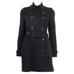 BURBERRY black wool & cashmere KENSINGTON BELTED TRENCH Coat Jacket 8 S