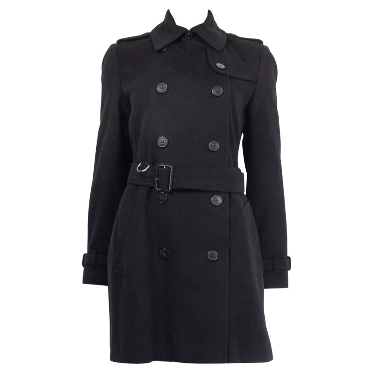 BURBERRY black wool and cashmere KENSINGTON BELTED TRENCH Coat Jacket 8 S  at 1stDibs