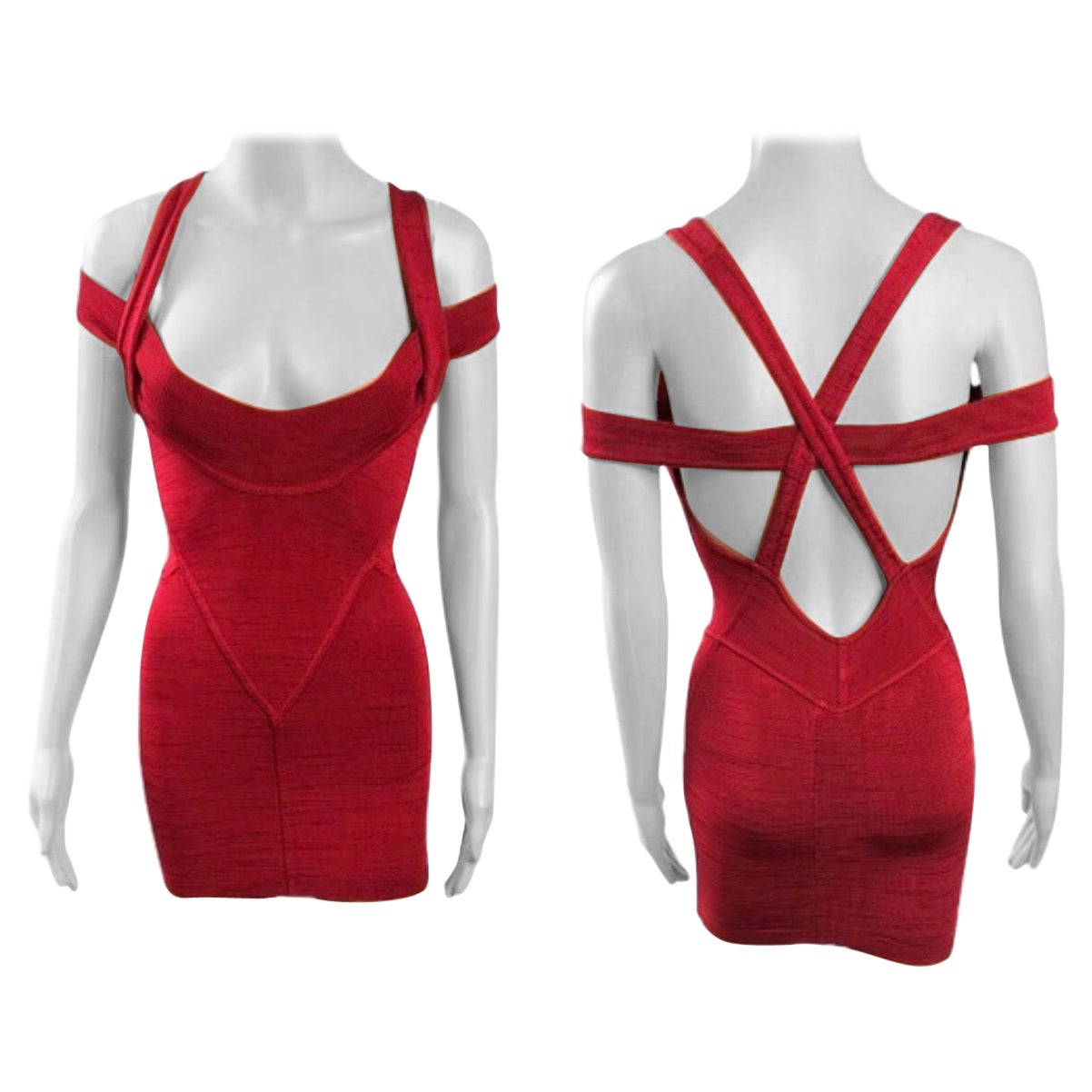 Azzedine Alaia S/S 1991 Vintage Bustier Cutout Bodycon Red Micro Mini Dress  For Sale