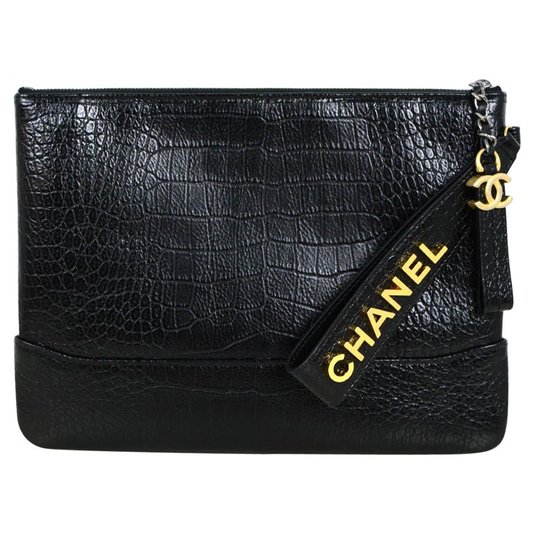 Chanel Black Crocodile Embossed Gabrielle O-Case Wristlet Pouch/ Clutch Bag