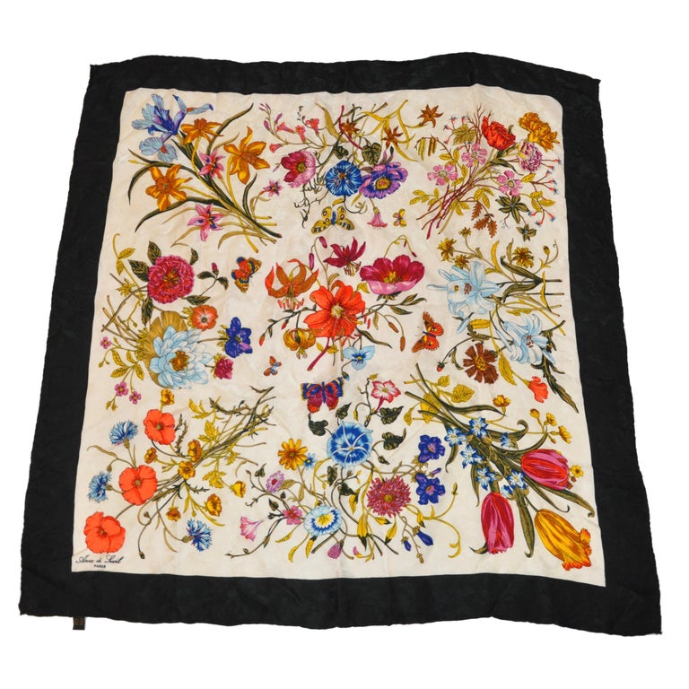 Anne de Levil (Paris) Bold Multi Florals and Butterflies Silk Scarf For ...