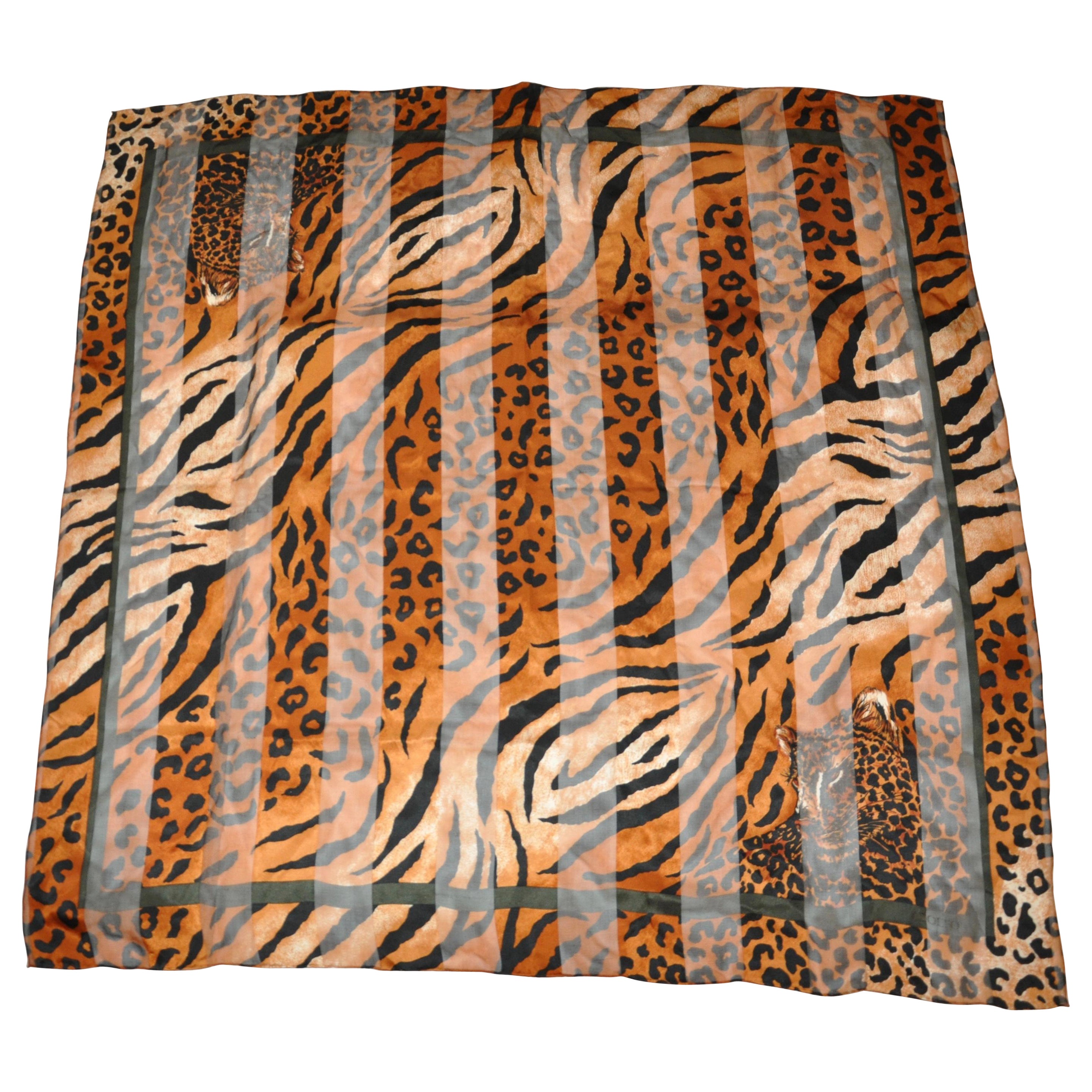 Layback Leopard Within Leopard Print Silk & Chiffon Scarf For Sale