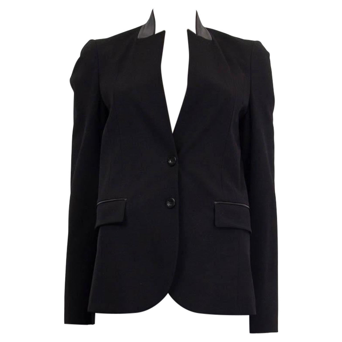 GUCCI black wool LEATHER COLLAR Blazer Jacket 42 M