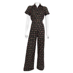 Combinaison vintage Ossie Clark pour Radley en coton à pois imprimé floral déco, années 1970