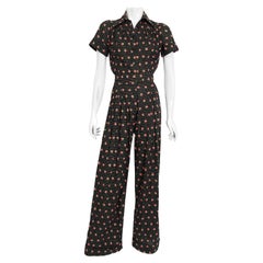 Vintage 1970's Ossie Clark for Radley Dotted Floral Deco Print Baumwolle Jumpsuit