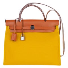 Hermes Herbag Zip Retourne 31 Jaune de Naples Canvas Vache Hunter Palladium