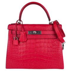 Hermes Kelly Retourne 28 Rose Extreme Matte Alligator Tasche Palladium Hardware