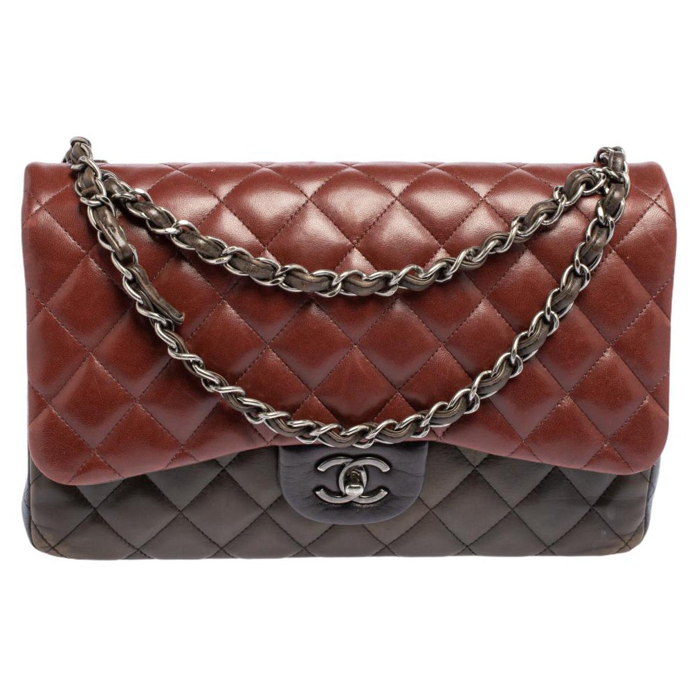 Chanel Tricolor Leather Jumbo Classic Double Flap Bag