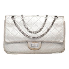 Chanel Silver Quilted Leather Reissue 2.55 Classic 227 Flap Bag