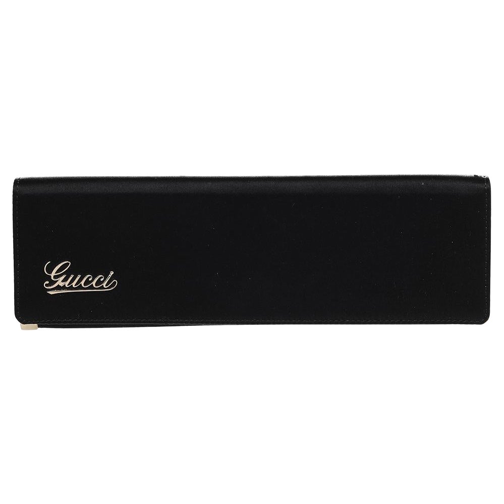 Gucci Black Satin Signature Clutch