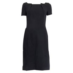 SALVATORE FERRAGAMO black wool Short Sleeve Sheath Dress 42 M