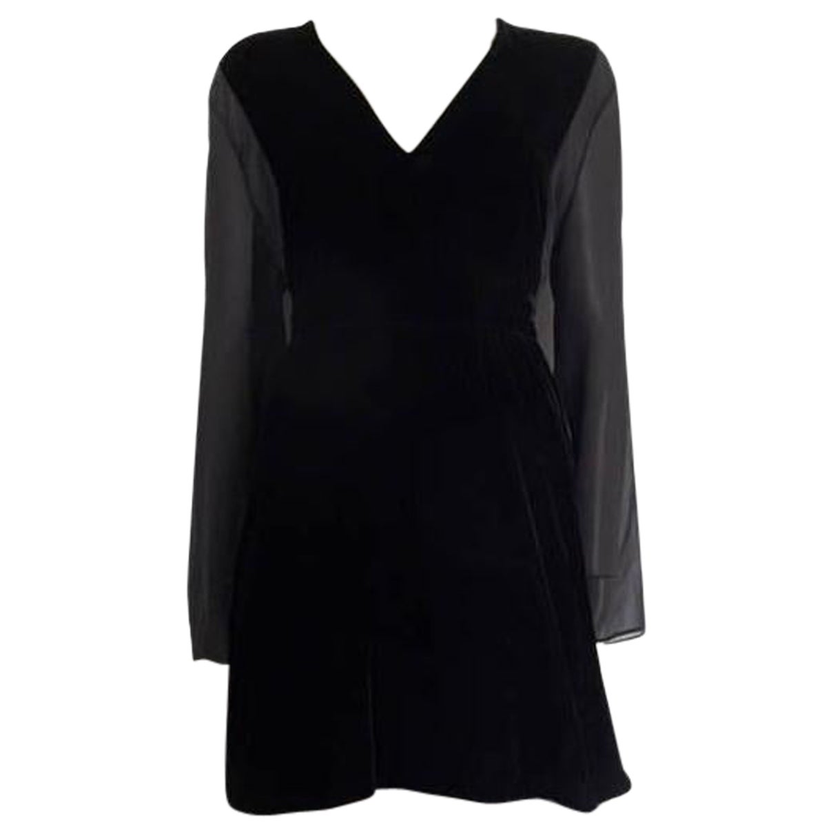 CHLOE black SHEER SLEEVE VELVET MINI Dress 38 S For Sale