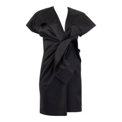 BALENCIAGA black DUCHESSE SATIN GATHERED FRONT MINI Dress 38 S