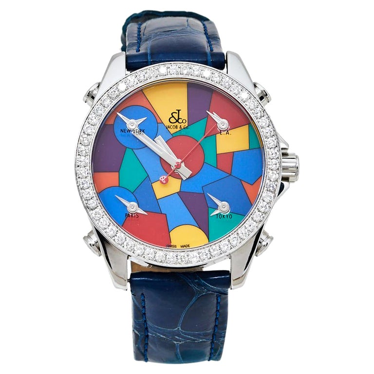 Jacob & Co. Multicolor Dial Diamonds Five Time Zone Women's Wristwatch 40 mm For Sale