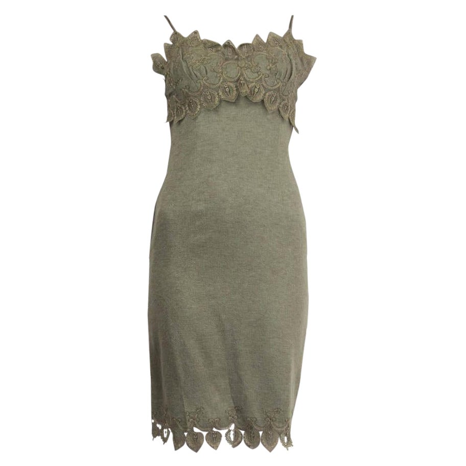 ERMANNO SCERVINO olive green wool & LACE SLIP Dress S For Sale