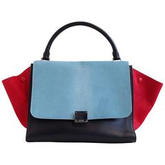 Celine Red and Sky Blue Pony Hair Trapeze Bag