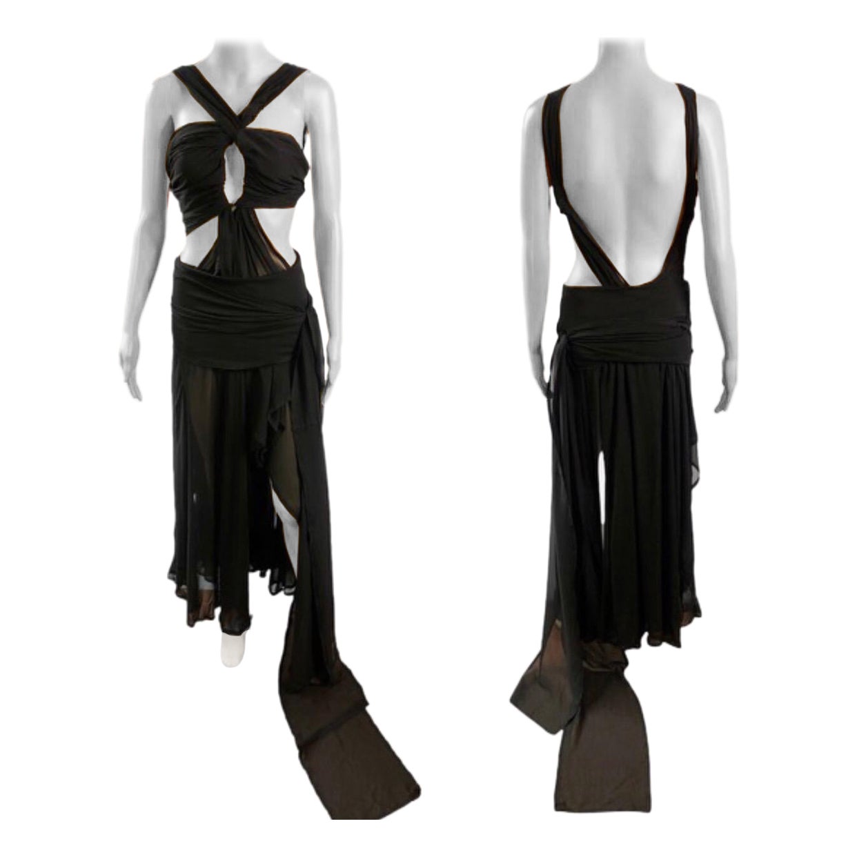 Tom Ford for Yves Saint Laurent S/S 2002 Runway Sheer Cutout Black Dress Gown