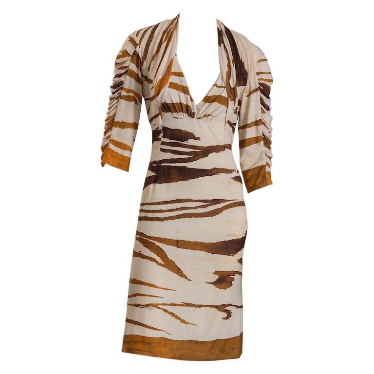 Roberto Cavalli Tiger Print Jersey Cocktail /  Dinner Dress  Size 46 EU For Sale