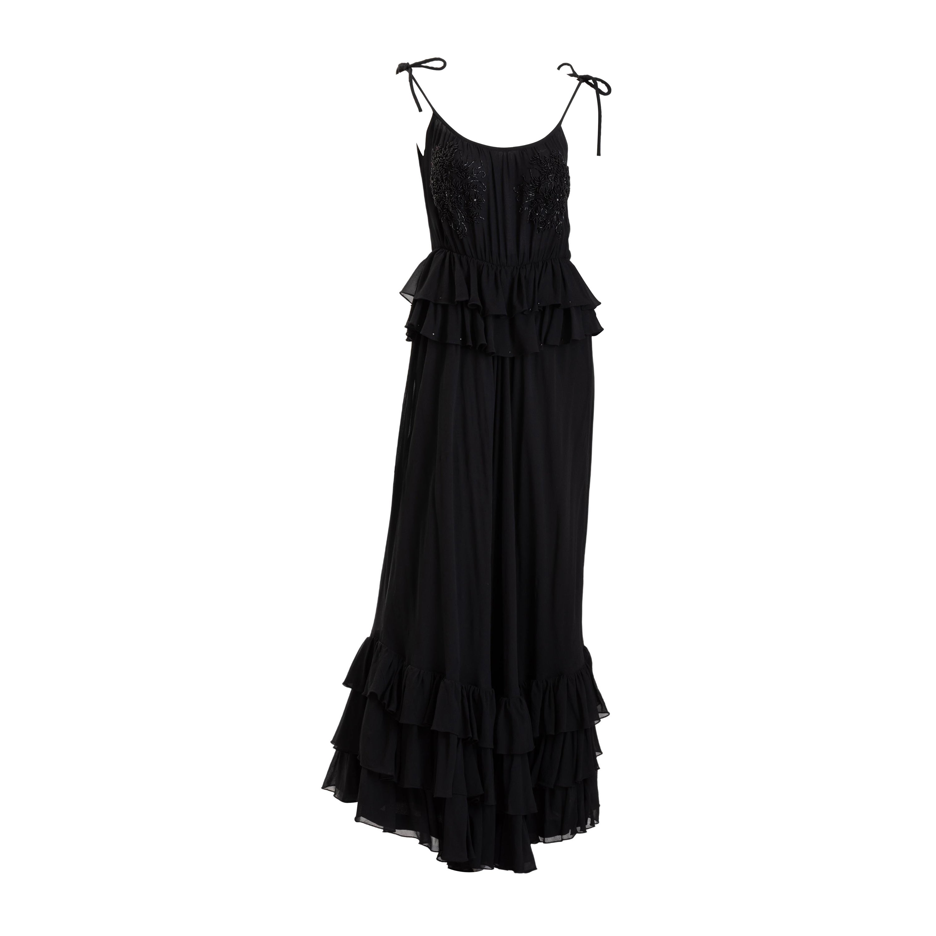 Valentino Boutique Black Beaded Silk Chiffon Evening Gown  Size US 6