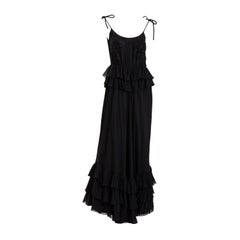 Valentino Boutique Black Beaded Silk Chiffon Evening Gown
