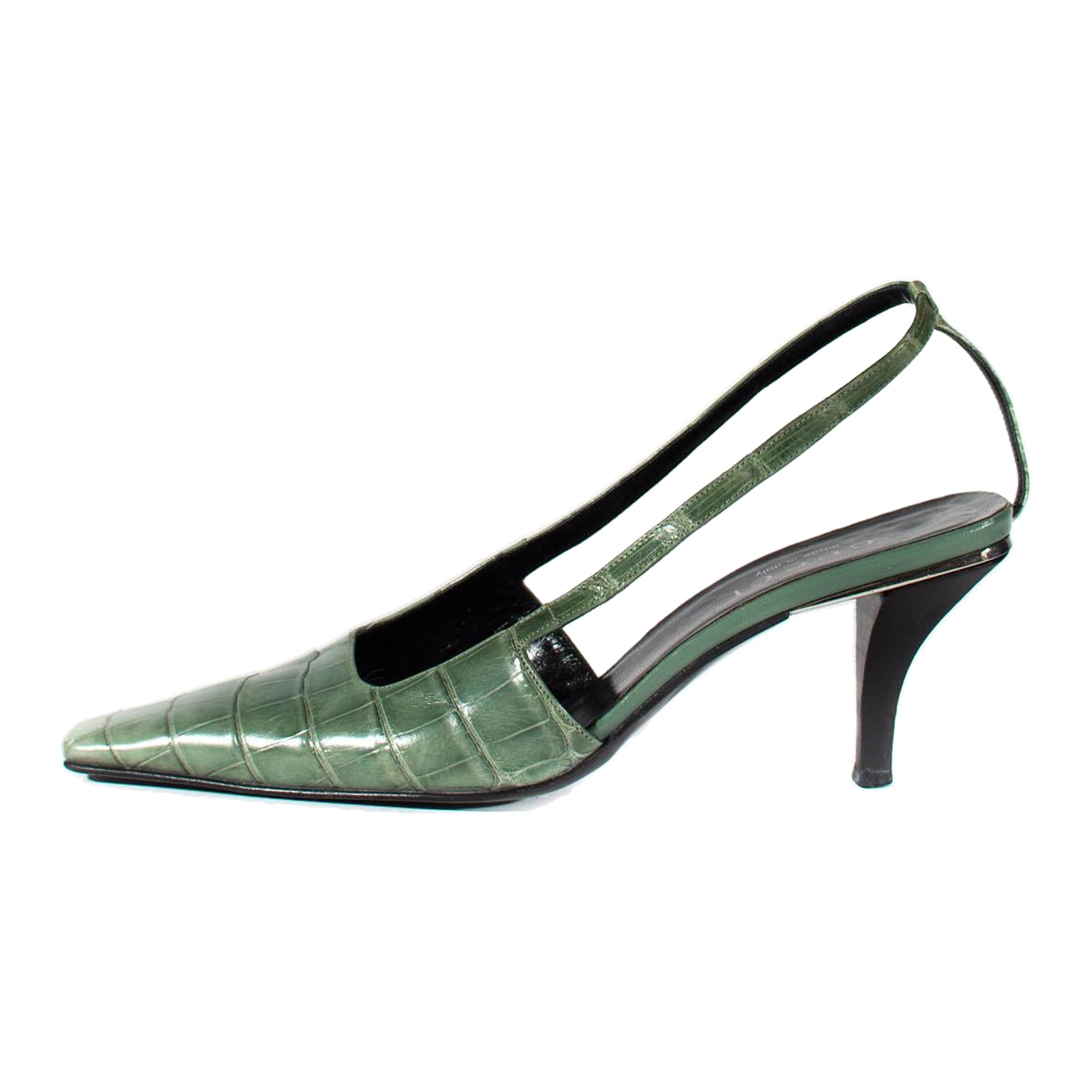 Green Alligator Kitten Heels Crystal G 
