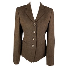 MAX MARA Size 6 Brown & Beige Wool Herringbone Jacket Blazer