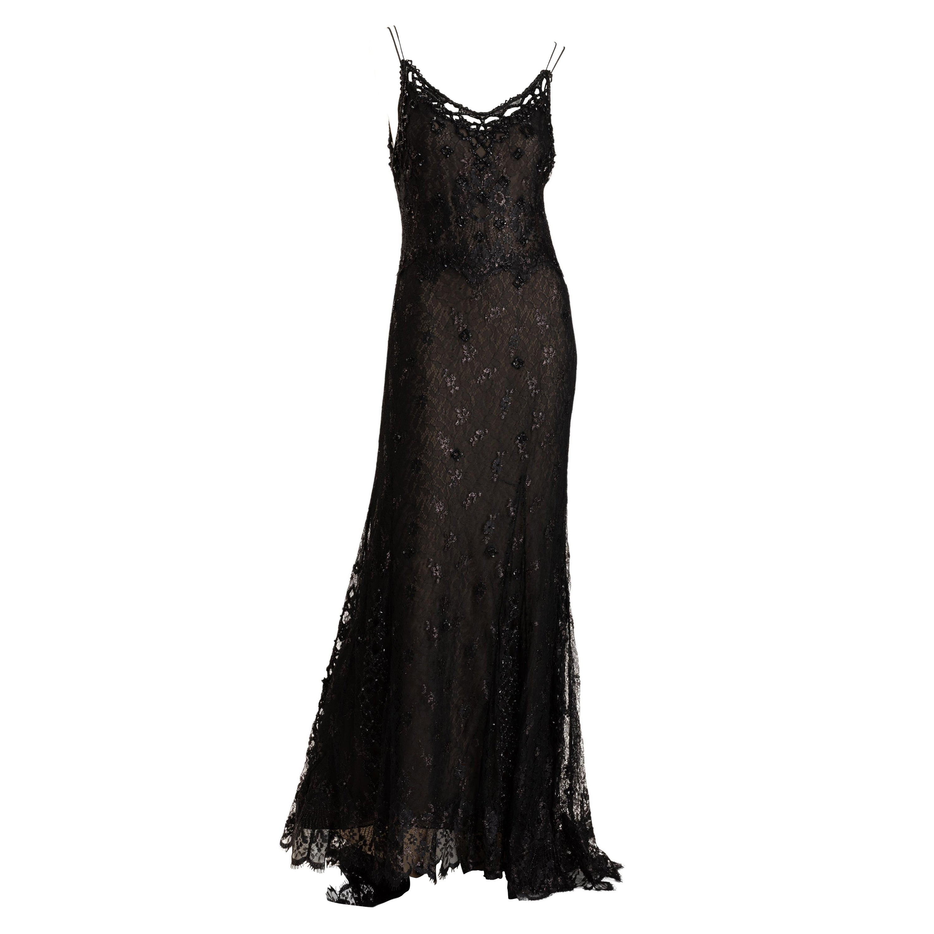 Badgley Mischka Perlenbesetzt  Schwarzes Abendkleid aus Seidenspitzen in Schwarz  US 10, Größe US 10