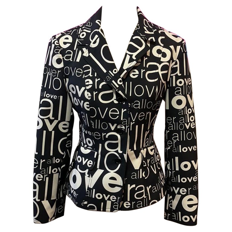 Size 8 Moschino Jeans Black White Allover Blazer For Sale at 1stDibs