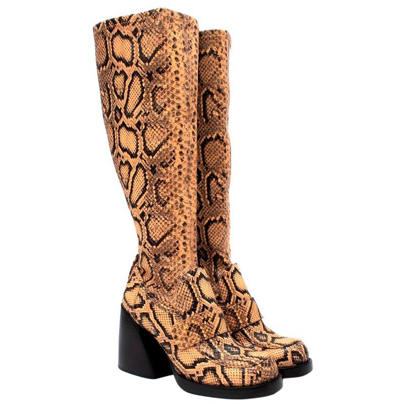 Chloe Adelie Python-Effect Leather Heeled Knee High Boots For Sale