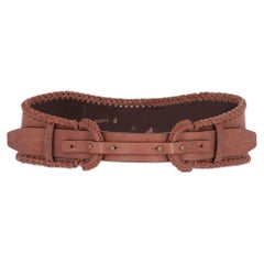 2000s Gianfranco Ferré brown leather belt with leather interwoven hems